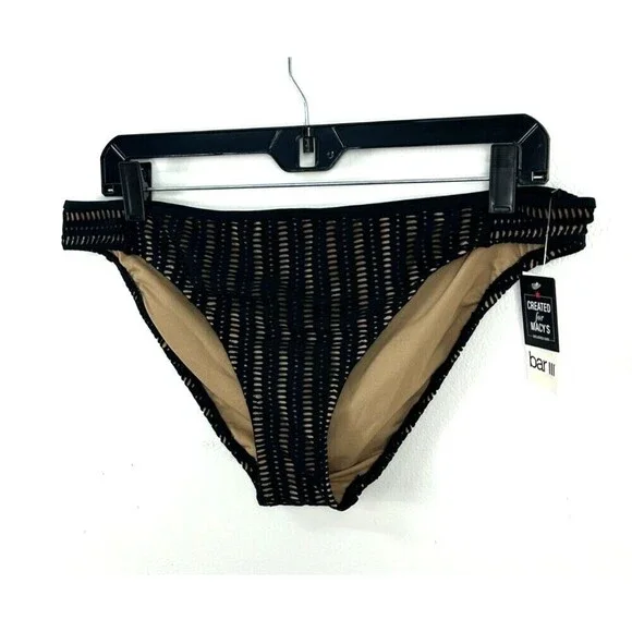 New Bar III Womens Sz L Black Nude Swim Bottom Crochet Side Tab Hipster Bikini - Picture 5 of 10